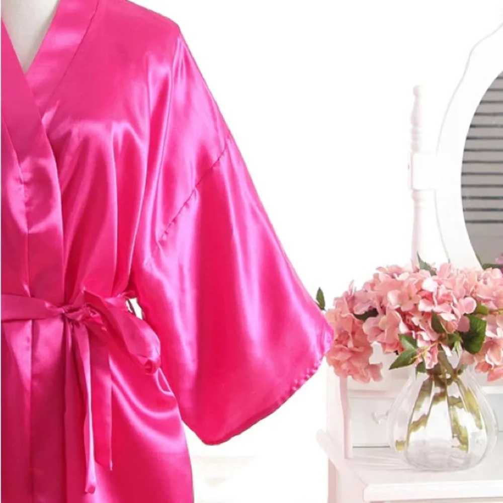 Hot Pink Satin Silk Robe - Bridesmaids - Bachelorette Party - Girls Night NWT - Picture 3 of 4